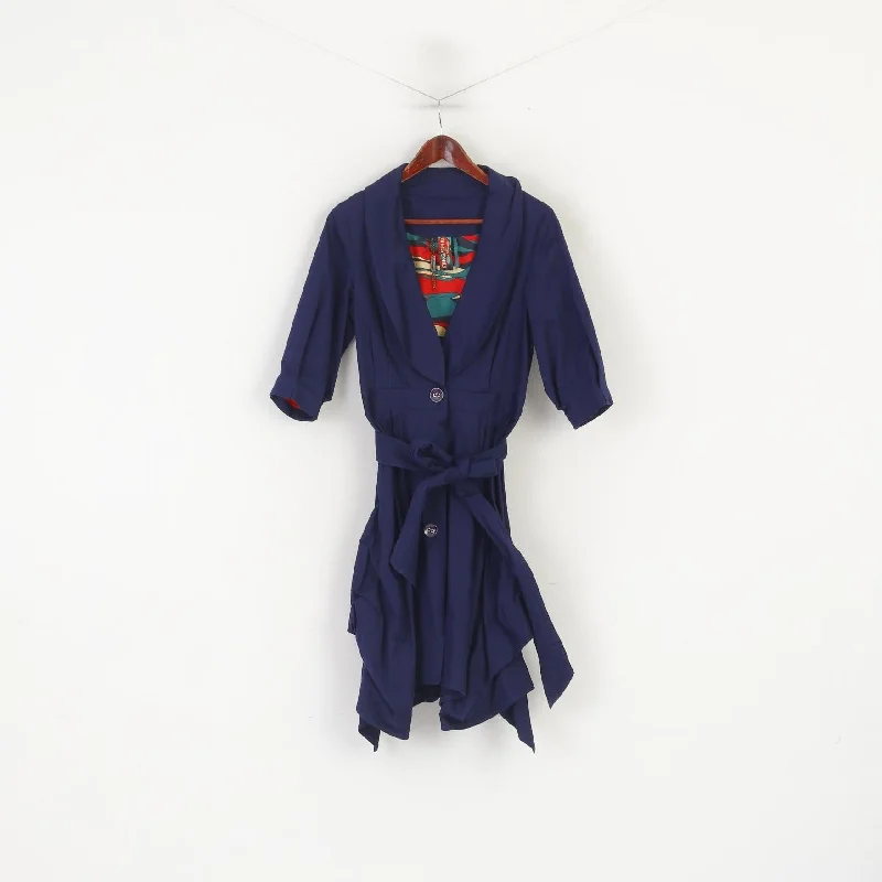 Super Deal Ringspun Women 1 XS Coat Purple Cotton Harlequin Stunning Belted Designer Asymetric Top