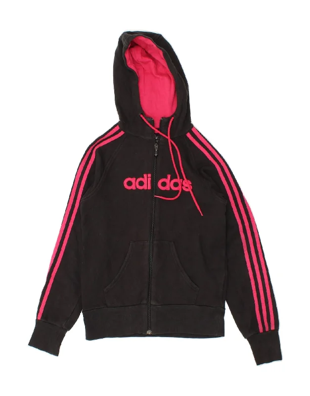 Price Buster ADIDAS Womens Graphic Zip Hoodie Sweater UK 12 Medium Black Cotton