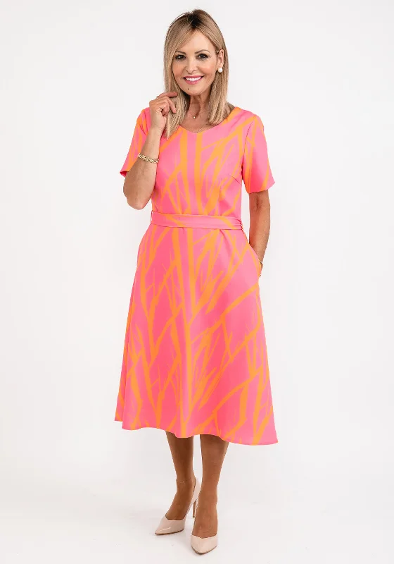Deal Zone Coco Doll Anita Print Midi Dress, Pink & Orange