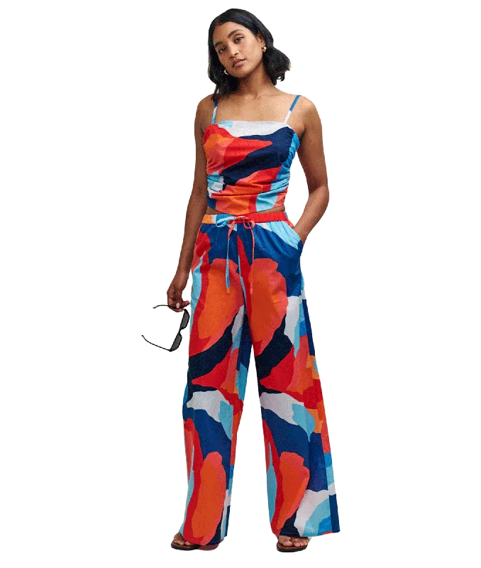 Incredible Offers Abstract Print Wide Leg Drawstring Beach Trousers - Multi