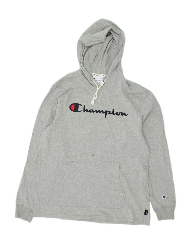 One-DAY Sale CHAMPION Womens Graphic Hoodie Jumper UK 16 Large Grey Cotton