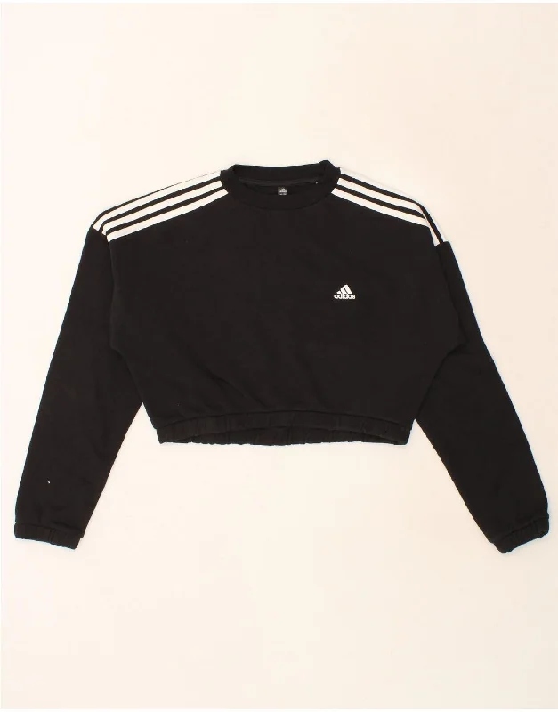 ADIDAS Womens Oversized Crop Sweatshirt Jumper UK 12/14 Medium Black