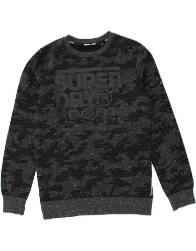 SUPERDRY Womens Graphic Sweatshirt Jumper UK 16 Large Grey Camouflage