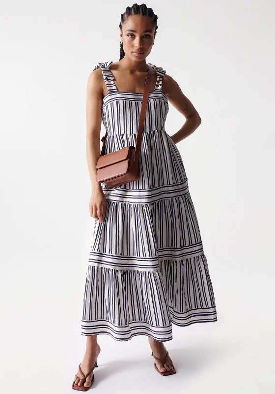 Savings Spectacular Salsa Striped Tiered Smock Dress, Beige & Navy