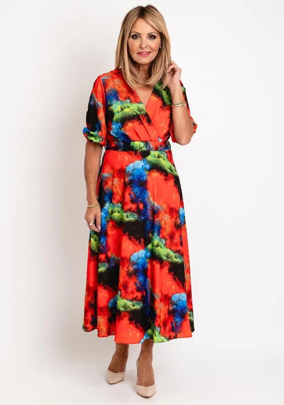 Act Now Ella Boo Watercolour Inspired Midi Dress, Multi