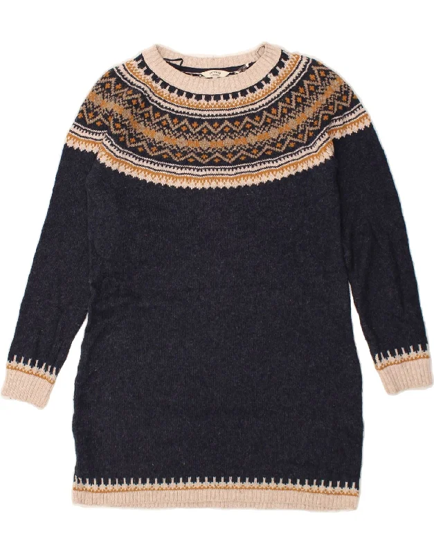 FAT FACE Womens Jumper Dress UK 12 Medium Navy Blue Fair Isle Cotton