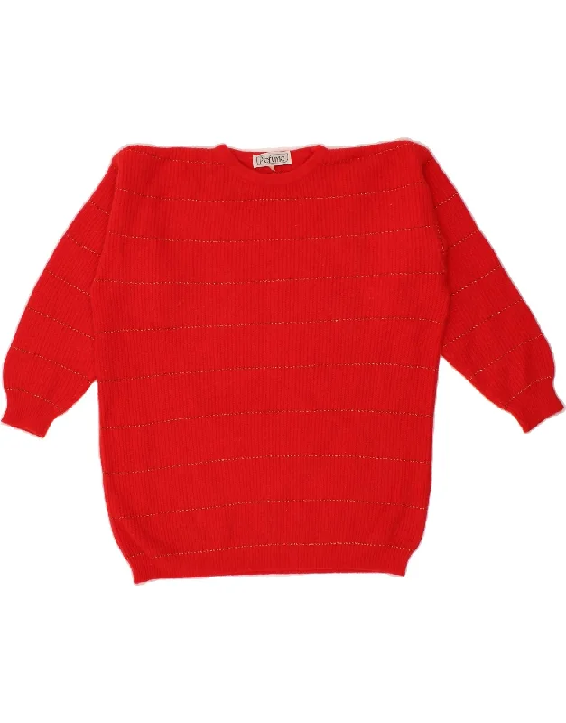 VINTAGE Womens Batwing Crew Neck Jumper Sweater UK 16 Large Red Striped