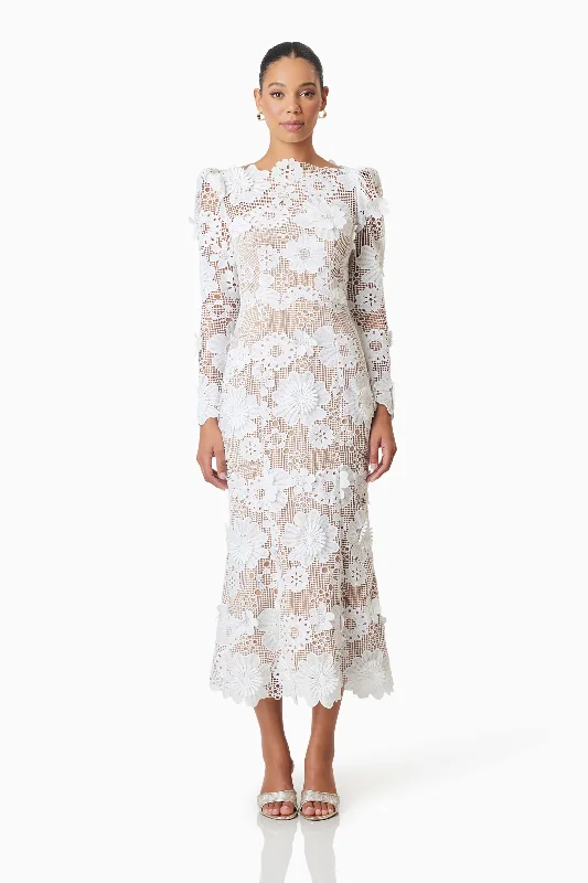 Best Seller Autumn Long Sleeve Midi Dress In White