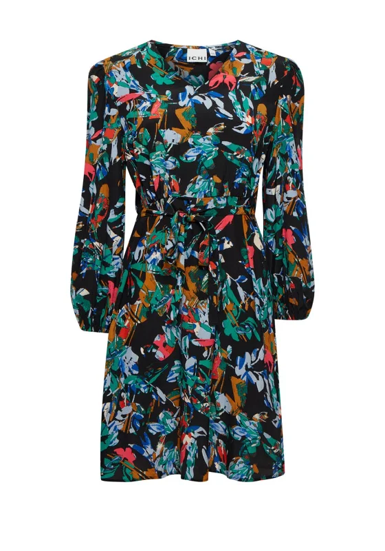 The Best Prices Ichi Bold Colour Print Mini Dress, Black Multi
