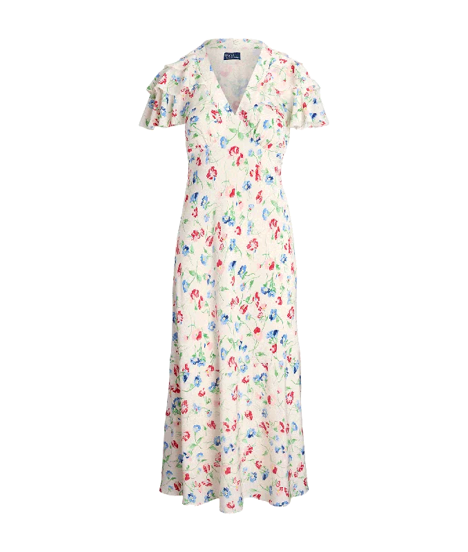 Price Cut Floral Silk Crepe Dress - Multi