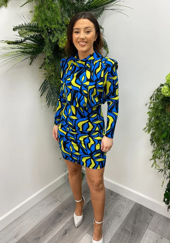 Sale Event The Sofia Collection Drape Neck Print Mini Dress, Blue Multi