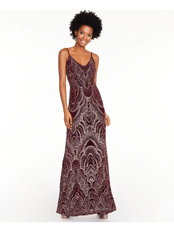 Special Price JUMP APPAREL Womens Glitter Patterned Spaghetti Strap V Neck Full-Length Formal Sheath Dress
