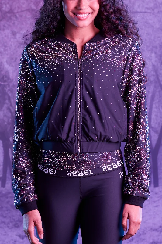 Online Only Crystal Couture Jacket in Black Blossom - Special Order