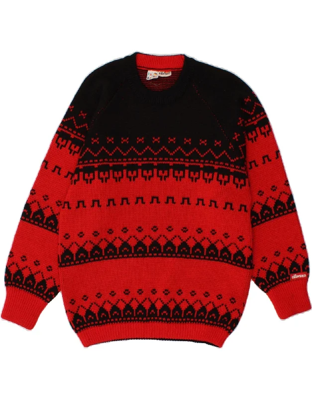 Best Bargains ELLESSE Womens Crew Neck Jumper Sweater IT 46 Large Red Colourblock Wool