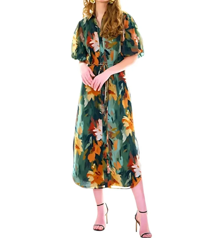 Price Cut Madeline Midi Dress In Autumn Floral