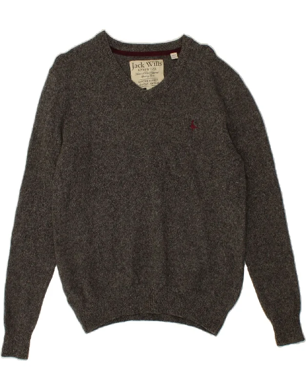Big Discounts JACK WILLS Womens V-Neck Jumper Sweater UK 14 Large Grey Merino Wool
