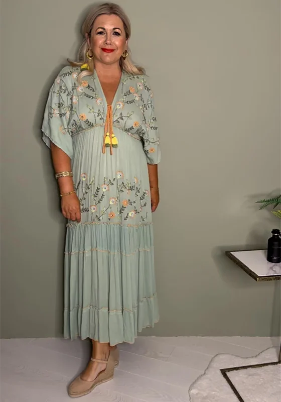 Blowout Deals Serafina Collection Embroidered Maxi Dress, Green