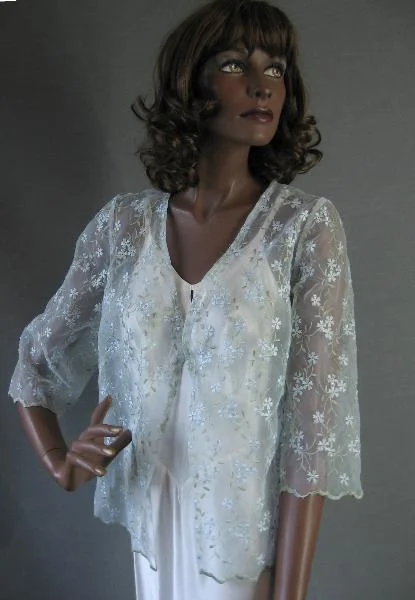 Instant Savings 60s Wedding Guest Jacket Semisheer Top Eyelet Embroidered Peekaboo Vintage Women's L/XL VFG Sheer