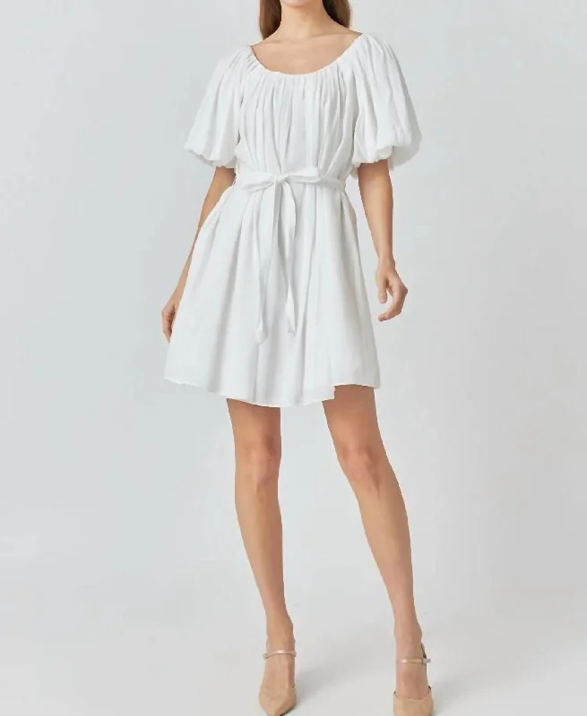 The Best Prices Eloise Pleated Puff Sleeve Dress In White