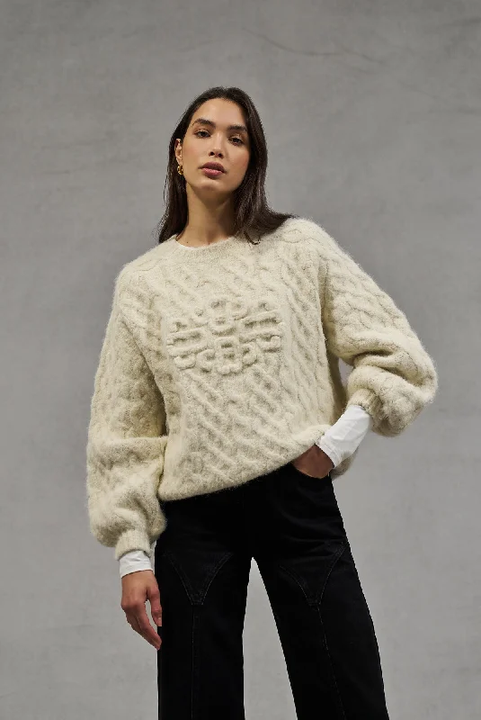 Special Savings FLUFFY CABLE KNIT EMBLEM JUMPER - BEIGE
