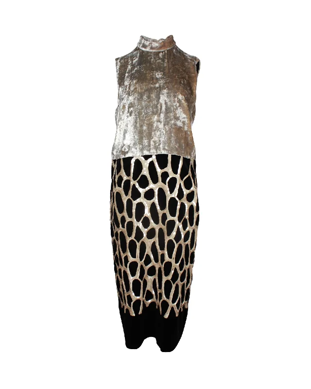 Dries Van Noten Sequined Sleeveless Dress in Gold Velvet