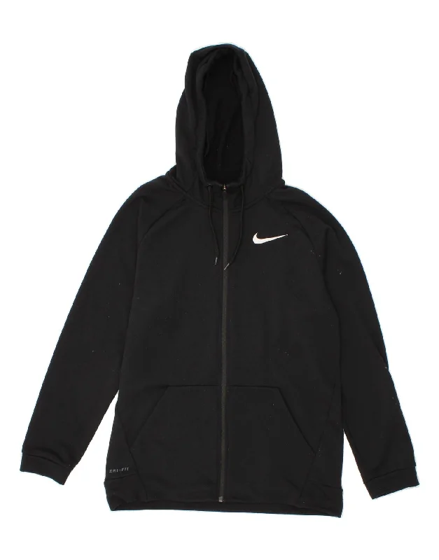 NIKE Womens Dri Fit Zip Hoodie Sweater UK 14 Medium Black Polyester