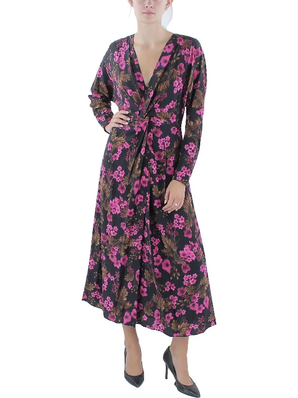 Price Meltdown Womens Silk Midi Evening Dress