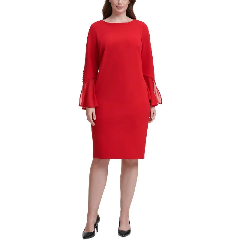 Plus Womens Sheath Bell Sleeves Sheath Dress