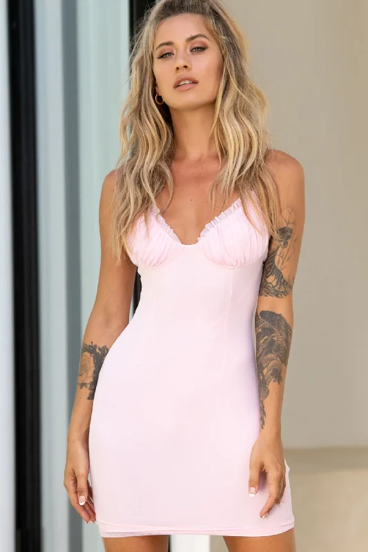 Clearance Sale So She Says Molded Bust Cup Mini Dress Baby Pink