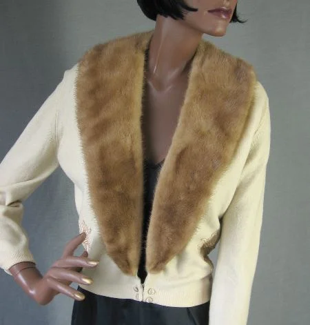 Great Deals Women's Bernhard Altmann Sweater 50s Cashmere  Mink Collar Vintage Cropped M/L VFG