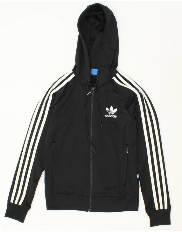 ADIDAS Womens Zip Hoodie Sweater UK 6 XS Black Polyester