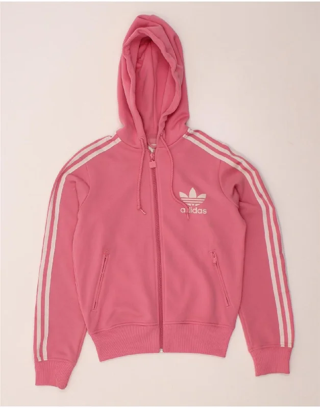 ADIDAS Womens Zip Hoodie Sweater UK 12 Medium Pink Polyester