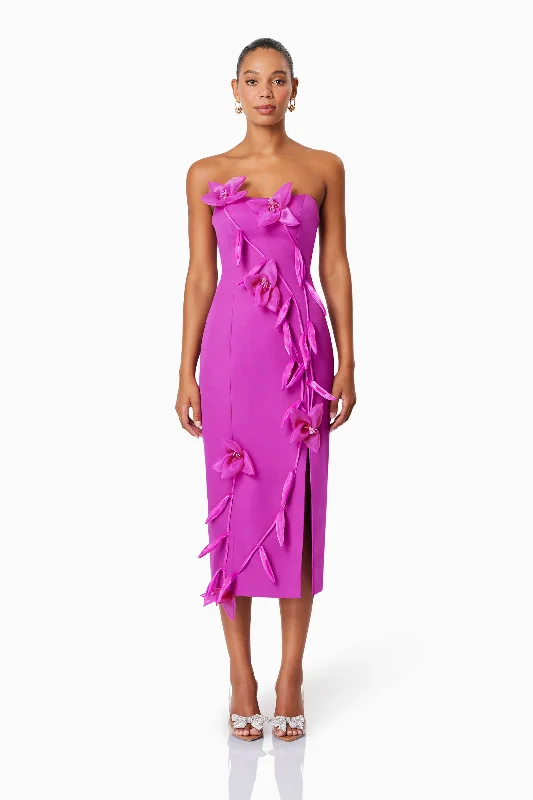 Blowout Deals Bethany Strapless Floral Midi Dress In Purple