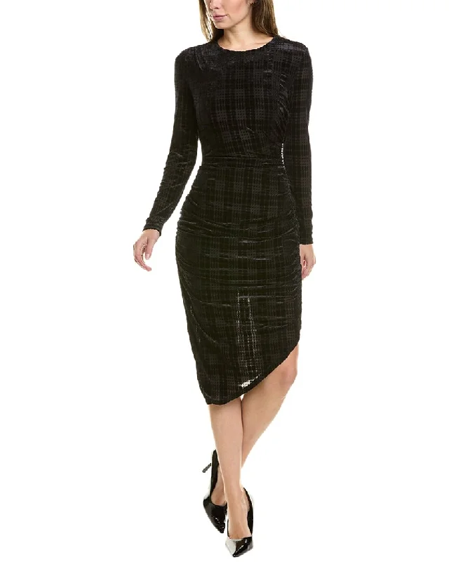 Nicole Miller Velvet Burnout Plaid Midi Dress