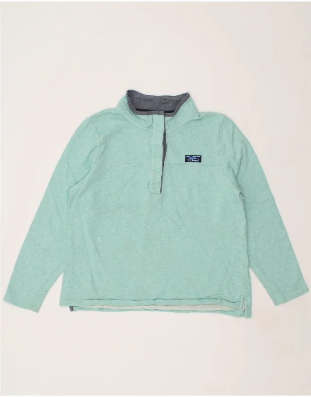 Markdowns L.L.BEAN Womens Button Neck Sweatshirt Jumper UK 16 Large Turquoise Cotton