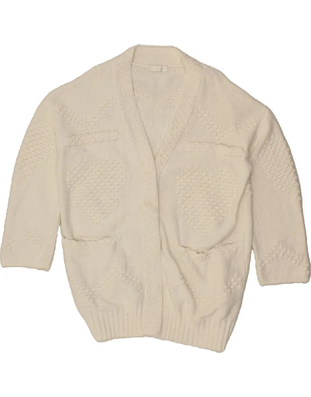 Limited Availability VINTAGE Womens Oversized 3/4 Sleeve Cardigan Sweater UK 16 Large White Limited Availability VINTAGE Womens Oversized 3/4 Sleeve Cardigan Sweater UK 16 Large White