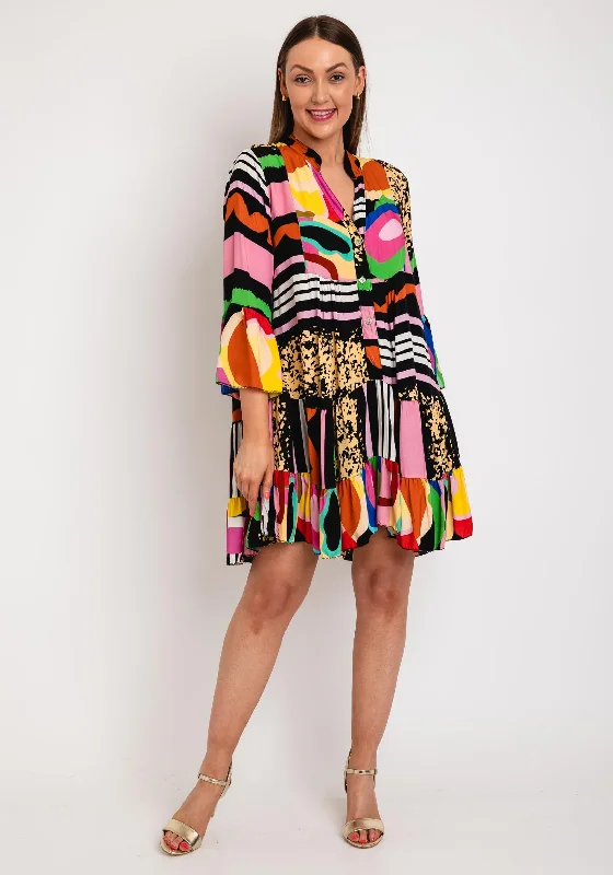 Anniversary Sale The Serafina Collection One Size Print Smock Dress, Black Multi