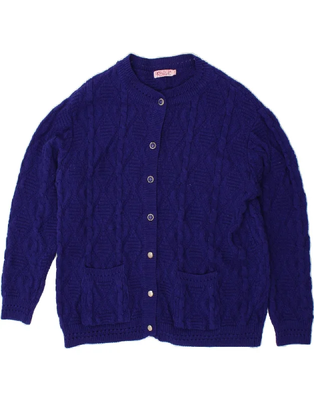 Online Specials VINTAGE Womens Cardigan Sweater UK 16 Large Navy Blue Polyester