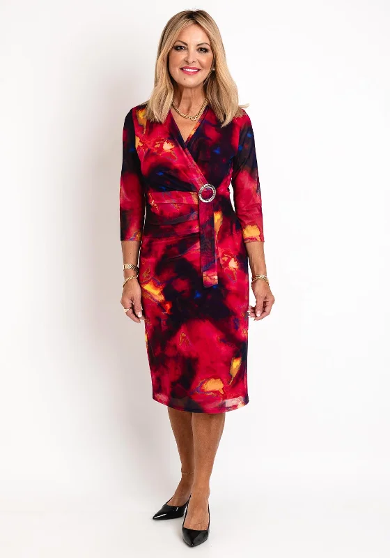 Exclusive Access Avalon Watercolour Gathered Waist Dress, Magenta