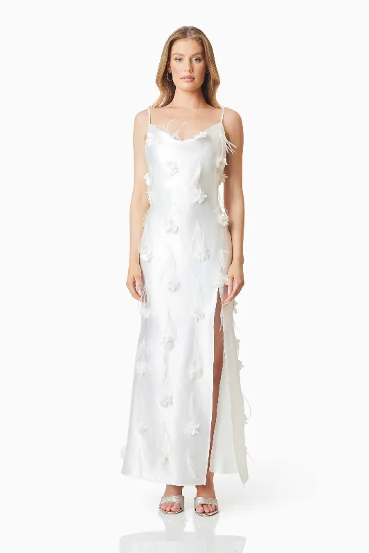 Price Buster Lunaria Satin Maxi Dress In White