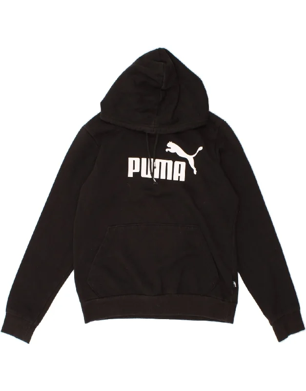 Instant Savings PUMA Womens Graphic Hoodie Jumper UK 12 Medium Black Cotton