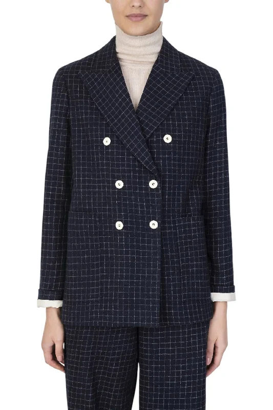 Wool Check Blazer In Inchiostro