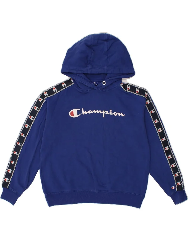 Act Fast CHAMPION Womens Oversized Graphic Hoodie Jumper UK 10 Small Navy Blue
