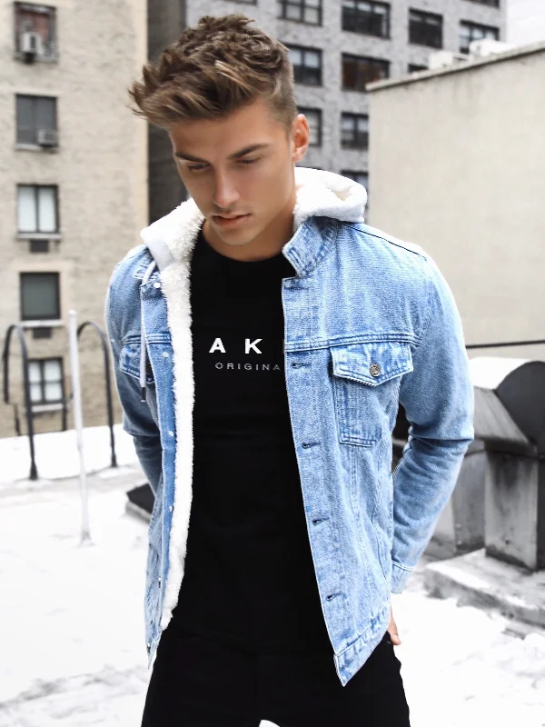 Stock Up and Save Camden Hooded Denim Jacket - Light Blue