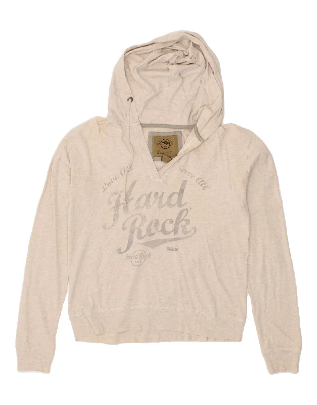 HARD ROCK CAFE Womens Dublin Graphic Hoodie Jumper UK 16 Large Beige