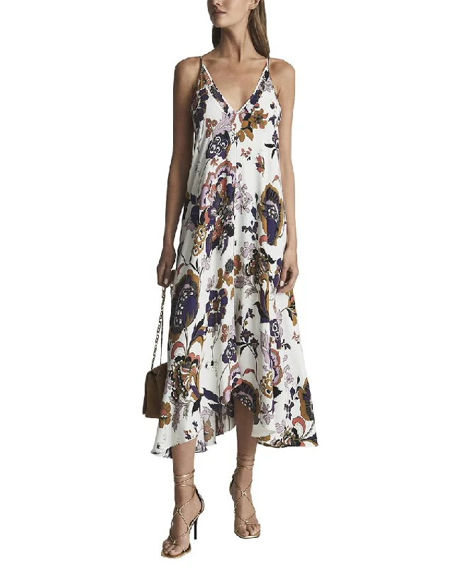 Reiss Mabel Print Printed Plunge Neck Maxi Dress