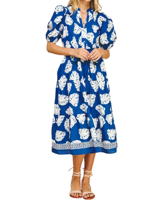 Final Markdown Floral Print Tiered Midi Dress In Blue