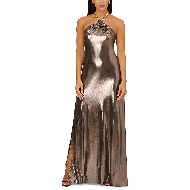 Womens Chained Neck Metallic Evening Dress