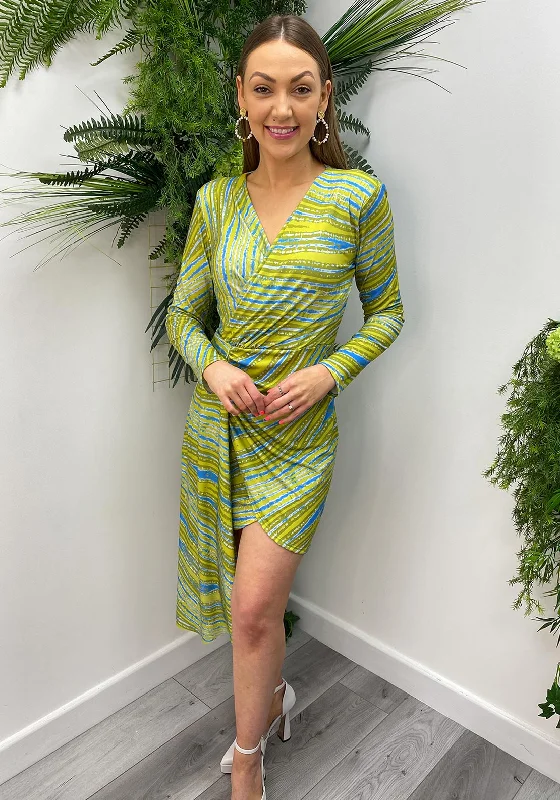 Online Only The Sofia Collection Dropped Hem Mini Dress, Green & Blue