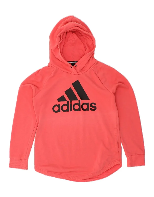 ADIDAS Womens Graphic Hoodie Jumper UK 12/14 Medium Pink Cotton